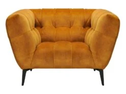 Fauteuil Velours Moutarde Capitonné Avec Piètement Métal Noir - BRIO -Fauteuil Boutique fauteuil 12420385