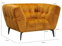 Fauteuil Velours Moutarde Capitonné Avec Piètement Métal Noir - BRIO -Fauteuil Boutique fauteuil 12420389