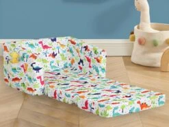 Fauteuil Chauffeuse Pour Enfant En Velours Blanc Motifs Dinosaures ALMAGRO -Fauteuil Boutique fauteuil 12435909