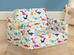 Fauteuil Chauffeuse Pour Enfant En Velours Blanc Motifs Dinosaures ALMAGRO -Fauteuil Boutique fauteuil 12435913