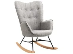 Fauteuil à Bascule Style Rocking Chair - Style Scandinave - Tissu Gris Clair - Pieds En Véritable Bois De Hêtre - 68x 85x96cm , Gris Tissu