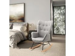 Fauteuil à Bascule Style Rocking Chair - Style Scandinave - Tissu Gris Clair - Pieds En Véritable Bois De Hêtre - 68x 85x96cm , Gris Tissu -Fauteuil Boutique fauteuil 12704249