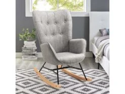 Fauteuil à Bascule Style Rocking Chair - Style Scandinave - Tissu Gris Clair - Pieds En Véritable Bois De Hêtre - 68x 85x96cm , Gris Tissu -Fauteuil Boutique fauteuil 12704251