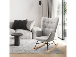 Fauteuil à Bascule Style Rocking Chair - Style Scandinave - Tissu Gris Clair - Pieds En Véritable Bois De Hêtre - 68x 85x96cm , Gris Tissu -Fauteuil Boutique fauteuil 12704253