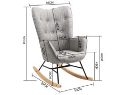Fauteuil à Bascule Style Rocking Chair - Style Scandinave - Tissu Gris Clair - Pieds En Véritable Bois De Hêtre - 68x 85x96cm , Gris Tissu -Fauteuil Boutique fauteuil 12704257