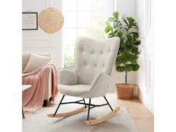 Fauteuil à Bascule Allaitement Scandinave Chaise Loisir Et Repos En Tissu Avec Pieds En E' Bois Métal Pour Salon, Chambre, Massif, Beige, 66x84x97cm -Fauteuil Boutique fauteuil 12737735
