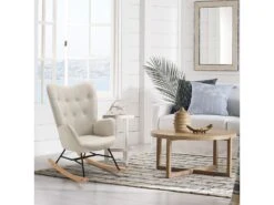 Fauteuil à Bascule Allaitement Scandinave Chaise Loisir Et Repos En Tissu Avec Pieds En E' Bois Métal Pour Salon, Chambre, Massif, Beige, 66x84x97cm -Fauteuil Boutique fauteuil 12737737