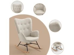 Fauteuil à Bascule Allaitement Scandinave Chaise Loisir Et Repos En Tissu Avec Pieds En E' Bois Métal Pour Salon, Chambre, Massif, Beige, 66x84x97cm -Fauteuil Boutique fauteuil 12737741