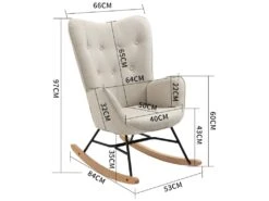 Fauteuil à Bascule Allaitement Scandinave Chaise Loisir Et Repos En Tissu Avec Pieds En E' Bois Métal Pour Salon, Chambre, Massif, Beige, 66x84x97cm -Fauteuil Boutique fauteuil 12737743