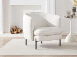 Fauteuil En Tissu Et Lin Crème Avec Pieds En Métal Noir ANOULA