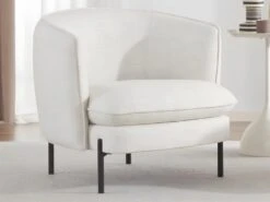 Fauteuil En Tissu Et Lin Crème Avec Pieds En Métal Noir ANOULA -Fauteuil Boutique fauteuil 12872663