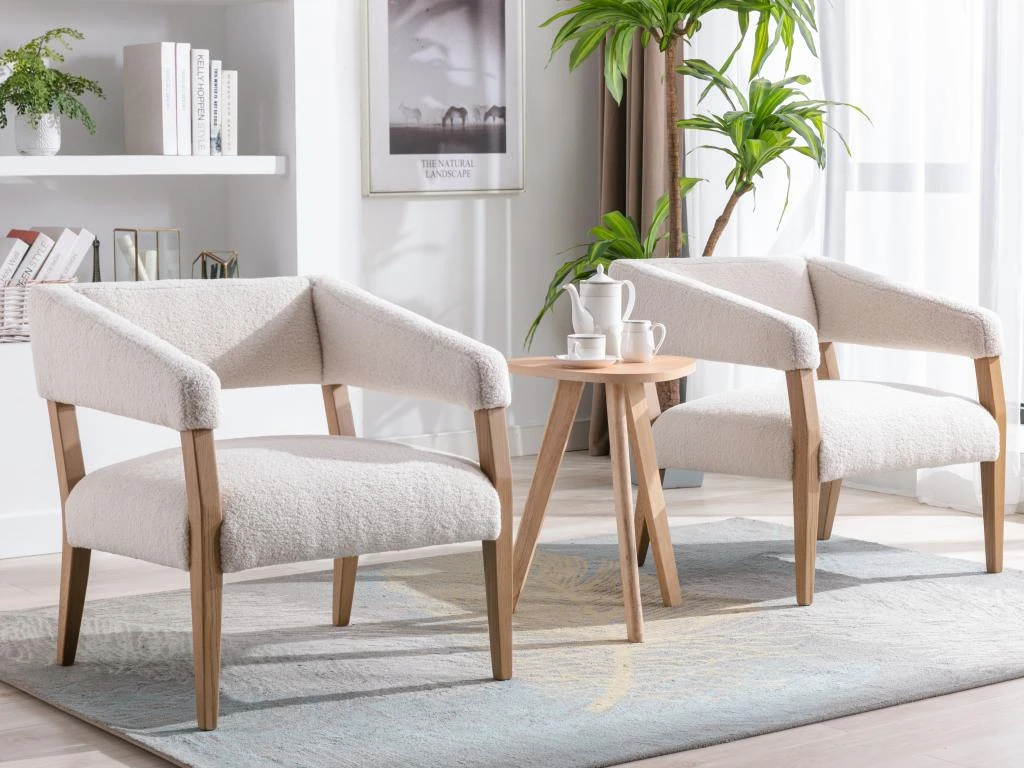 Fauteuil En Tissu Bouclette Crème KAHINA 2 Fauteuil En Tissu Bouclette Crème KAHINA – Image 2