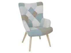 DAMAS - Fauteuil Motif Patchwork Bleu Et Gris