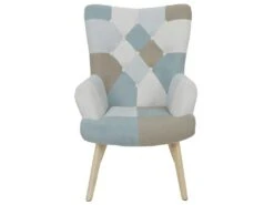 DAMAS - Fauteuil Motif Patchwork Bleu Et Gris -Fauteuil Boutique fauteuil 13381675