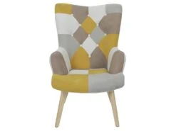 DAMAS - Fauteuil Motif Patchwork Jaune Taupe Et Gris -Fauteuil Boutique fauteuil 13381685
