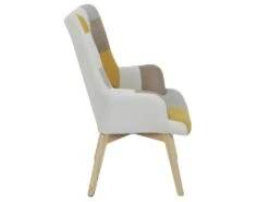 DAMAS - Fauteuil Motif Patchwork Jaune Taupe Et Gris -Fauteuil Boutique fauteuil 13381687