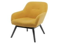 MALMO-Fauteuil Lounge En Tissu Tramé Safran Et Pieds Hévéa Teinté Noir