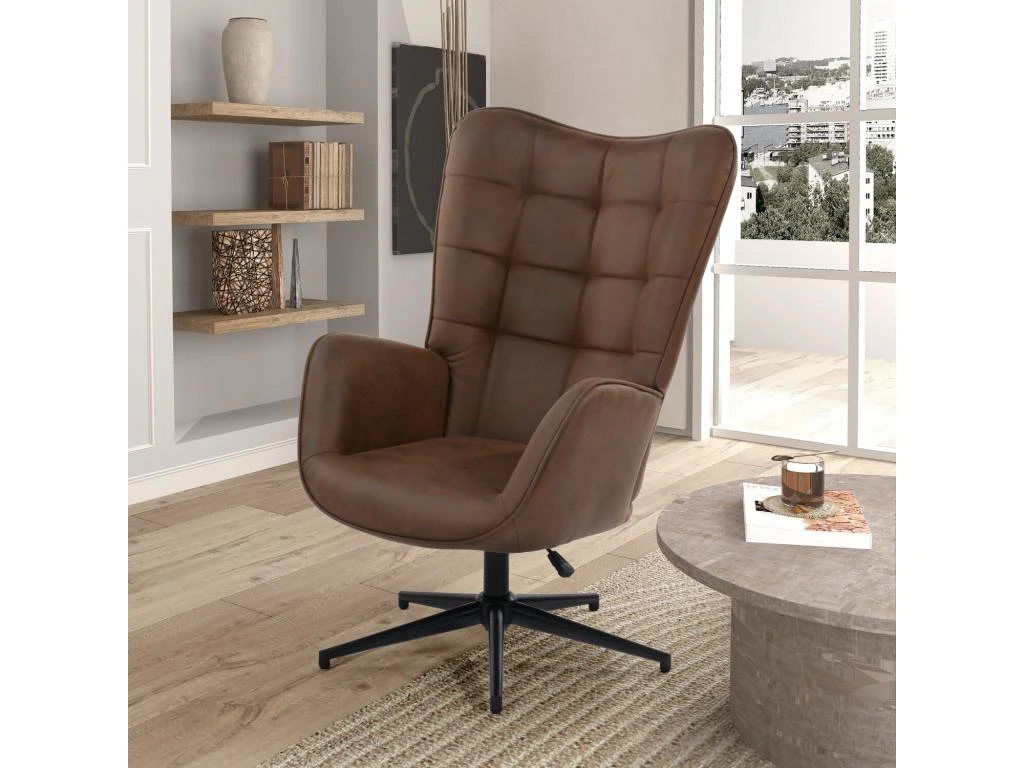 URBAN MEUBLE Fauteuil Vintage Chaise Pivotant Pour Bureau Salon Chambre Avec Un Revêtement En Tissu Des Accoudoirs Rembourés, Métal, Marron, 70*80*100CM 2 URBAN MEUBLE Fauteuil Vintage Chaise Pivotant Pour Bureau Salon Chambre Avec Un Revêtement En Tissu Des Accoudoirs Rembourés, Métal, Marron, 70*80*100CM – Image 2