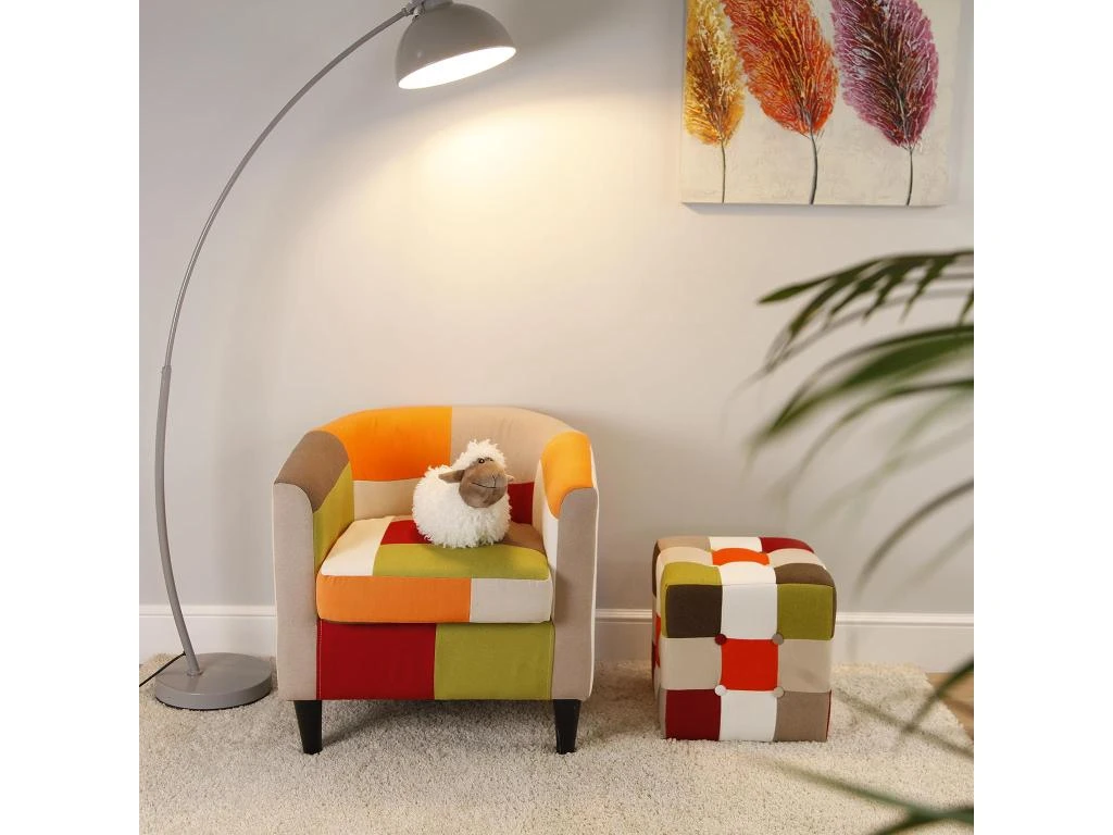 Fauteuil Pour Salon Red Patchwork, 56 X 62 X 64 Cm, Coton Et Bois, Rouge 2 Fauteuil Pour Salon Red Patchwork, 56 X 62 X 64 Cm, Coton Et Bois, Rouge – Image 2