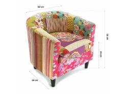 Fauteuil Pour Salon Pink Patchwork, 56 X 62 X 64 Cm, Coton Et Bois, Rose -Fauteuil Boutique fauteuil 15812155