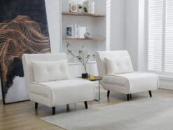 Fauteuil Convertible En Tissu Bouclette Ivoire URIBIA