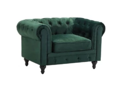Fauteuil En Velours Vert CHESTERFIELD