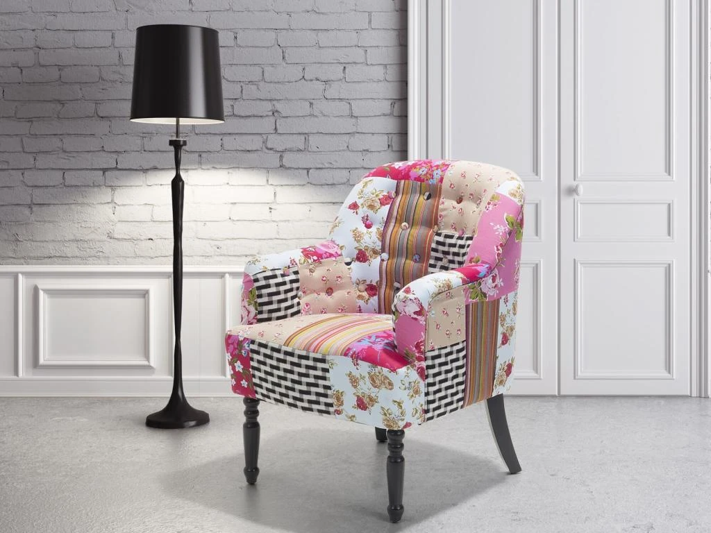 Fauteuil Patchwork Fauteuil En Tissu Multicolore MANDAL 2 Fauteuil Patchwork Fauteuil En Tissu Multicolore MANDAL – Image 2