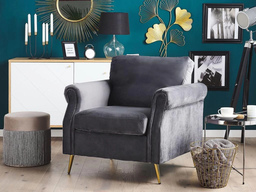 Fauteuil En Velours Gris VIETAS 2 Fauteuil En Velours Gris VIETAS – Image 2