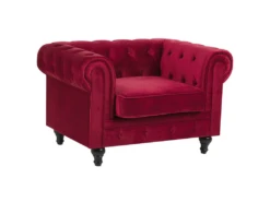Fauteuil En Velours Rouge Foncé CHESTERFIELD