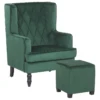 Fauteuil Bergère En Velours Vert Avec Repose-pieds Assorti SANDSET