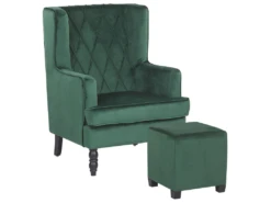 Fauteuil Bergère En Velours Vert Avec Repose-pieds Assorti SANDSET