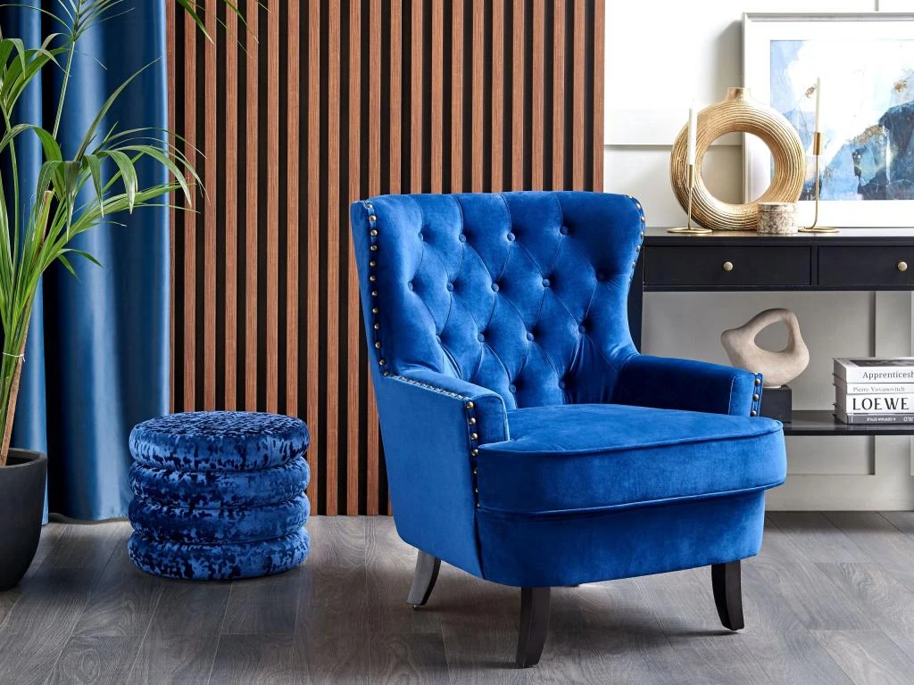 Fauteuil Style Chesterfield En Tissu Bleu Marine VIBORG II 2 Fauteuil Style Chesterfield En Tissu Bleu Marine VIBORG II – Image 2