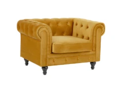 Fauteuil En Velours Jaune Moutarde CHESTERFIELD