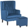 Fauteuil Bergère En Velours Bleu Avec Repose-pieds Assorti SANDSET