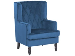 Fauteuil Bergère En Velours Bleu Avec Repose-pieds Assorti SANDSET -Fauteuil Boutique fauteuil 16686657