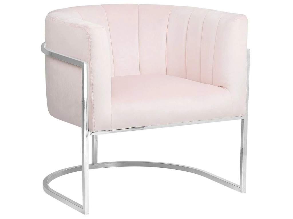 Fauteuil En Velours Rose Pâle LARVIK 1 Fauteuil En Velours Rose Pâle LARVIK