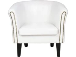 Fauteuil Chesterfield Avec Repose Pied En Synthétique Avec éléments Décoratifs En Cuivre Chaise Cabriolet Tabouret Pouf Meuble De Salon Blanc 01_0000101