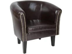 Fauteuil Chesterfield Avec Repose Pied En Synthétique Avec éléments Décoratifs En Cuivre Chaise Cabriolet Tabouret Pouf Meuble De Salon Marron 01_0000099