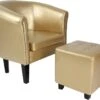 Fauteuil Chesterfield Avec Repose Pied En Synthétique Avec éléments Décoratifs En Cuivre Couleur Au Choix Chaise Cabriolet Tabouret Pouf Meuble De Salon Doré 01_0000100