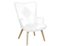 ROHAN - Fauteuil Imitation Laine Motif Patchwork Blanc