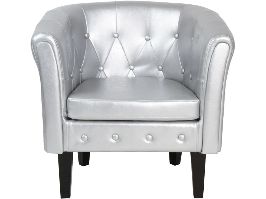 Fauteuil Chesterfield Avec Repose Pied En Synthétique Avec éléments Décoratifs Touffetés Chaise Cabriolet Tabouret Pouf Meuble De Salon Argenté 01_0000108 1 Fauteuil Chesterfield Avec Repose Pied En Synthétique Avec éléments Décoratifs Touffetés Chaise Cabriolet Tabouret Pouf Meuble De Salon Argenté 01_0000108