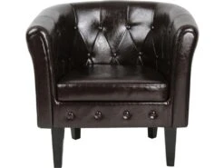 Fauteuil Chesterfield Avec Repose Pied En Synthétique Avec éléments Décoratifs Touffetés Chaise Cabriolet Tabouret Pouf Meuble De Salon Marron 01_0000106