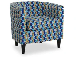 Fauteuil Pour Salon Klee, 62 X 60 X 60 Cm, Coton Et Bois, Bleu, Jaune Et Blanc