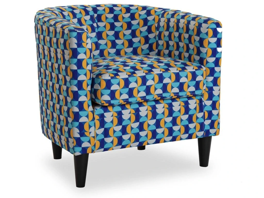 Fauteuil Pour Salon Klee, 62 X 60 X 60 Cm, Coton Et Bois, Bleu, Jaune Et Blanc 1 Fauteuil Pour Salon Klee, 62 X 60 X 60 Cm, Coton Et Bois, Bleu, Jaune Et Blanc