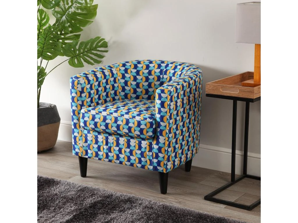Fauteuil Pour Salon Klee, 62 X 60 X 60 Cm, Coton Et Bois, Bleu, Jaune Et Blanc 2 Fauteuil Pour Salon Klee, 62 X 60 X 60 Cm, Coton Et Bois, Bleu, Jaune Et Blanc – Image 2