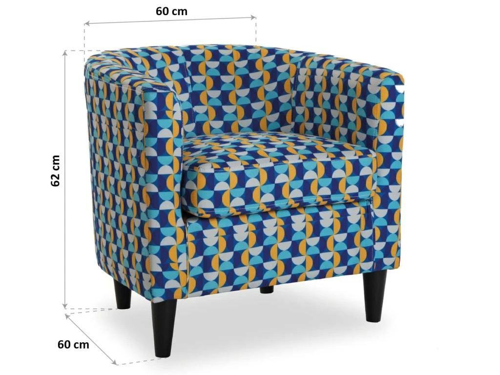 Fauteuil Pour Salon Klee, 62 X 60 X 60 Cm, Coton Et Bois, Bleu, Jaune Et Blanc 6 Fauteuil Pour Salon Klee, 62 X 60 X 60 Cm, Coton Et Bois, Bleu, Jaune Et Blanc – Image 6