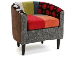 Fauteuil Pour Salon Philippe, 62 X 62 X 60 Cm, Coton Et Bois, Rouge, Gris Et Bleu