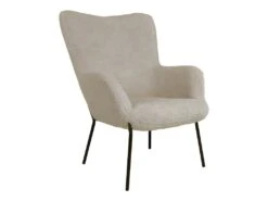 FINTRY - Fauteuil Imitation Laine Greige Et Piétement Acier Noir