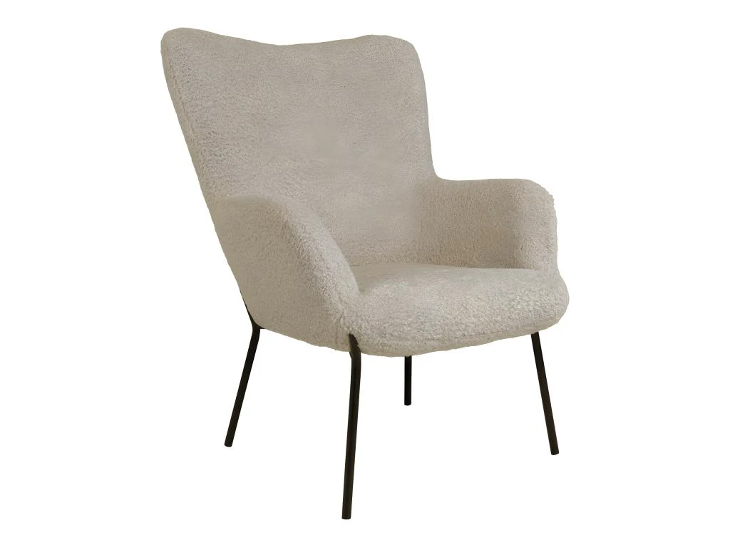 FINTRY - Fauteuil Imitation Laine Greige Et Piétement Acier Noir 1 FINTRY - Fauteuil Imitation Laine Greige Et Piétement Acier Noir