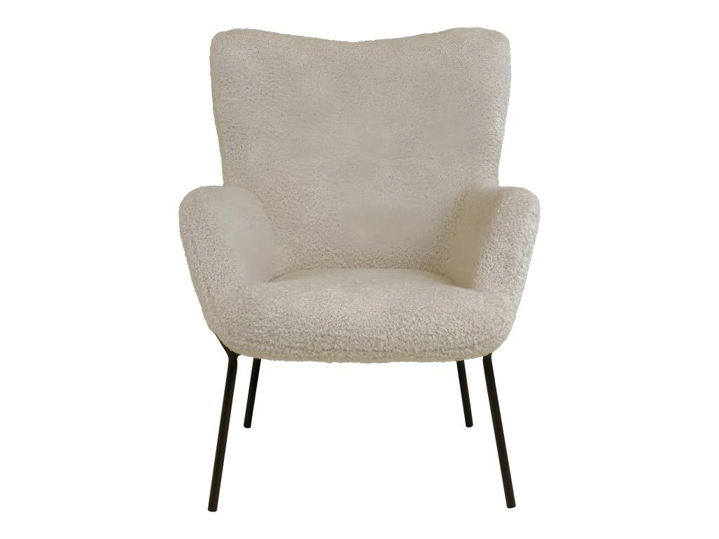 FINTRY - Fauteuil Imitation Laine Greige Et Piétement Acier Noir 3 FINTRY - Fauteuil Imitation Laine Greige Et Piétement Acier Noir – Image 3